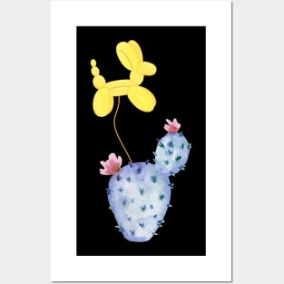 Purple Cactus Yellow Dog Balloon Posters and Art